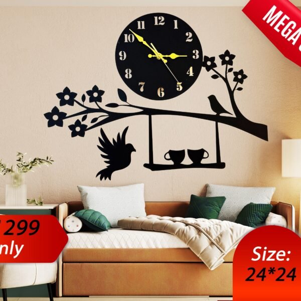 Birds & Coffee Wooden Wall Clock