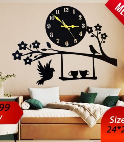 Birds & Coffee Wooden Wall Clock