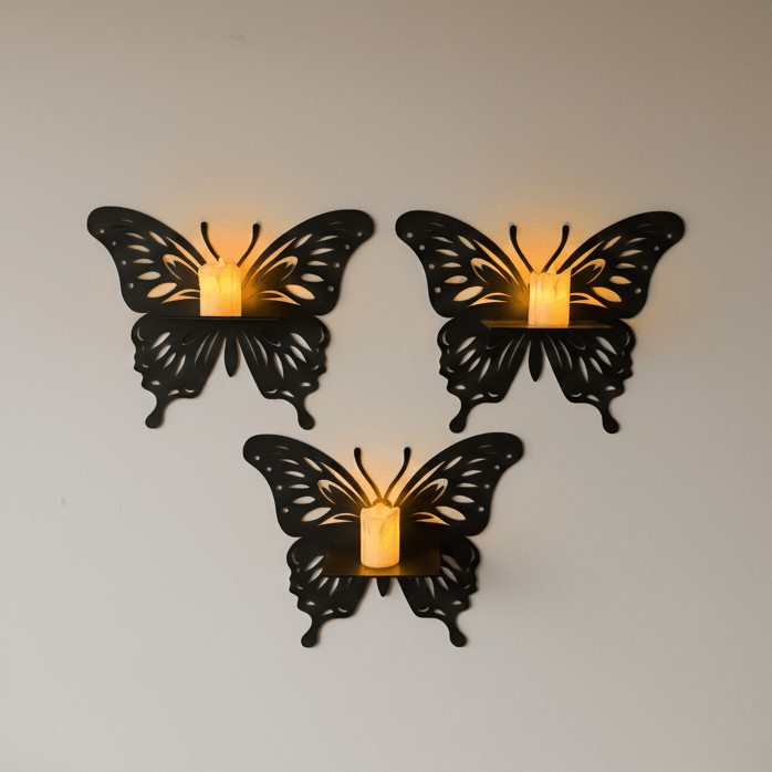 Butterfly Glow Candle Shelf – Set of 3