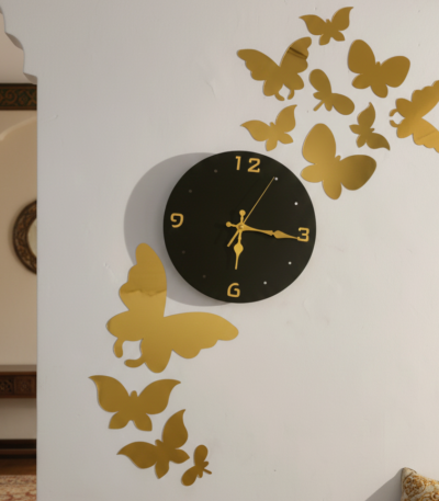 Golden Butterfly Wall Clock